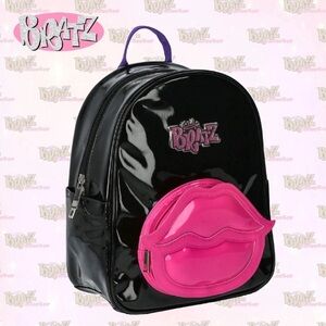 Bratz Mini Backpack Purse Black Patent Pink Lips Y2K Baddie Bratcore Goth Faux